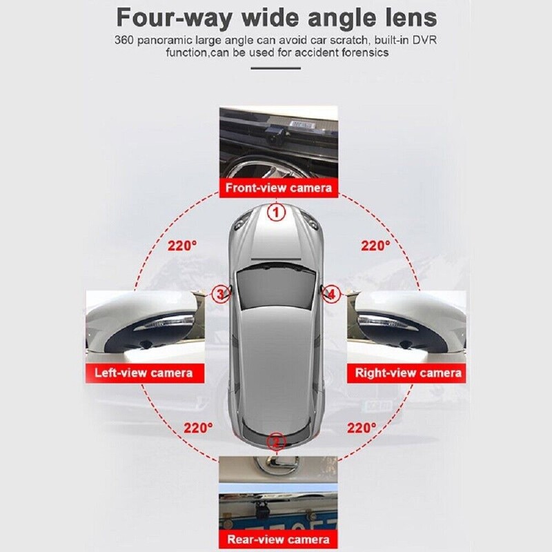 Auto 1080P AHD 360 kaamera panoraamvaade paremale+vasakule+ees-+tahavaate kaamerasüsteem Androidi autoraadio öönägemise jaoks
