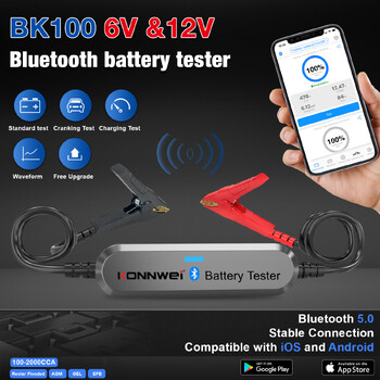 2024 Νεότερη βελτιωμένη έκδοση KONNWEI BK100 Bluetooth 5.0 Δοκιμαστής μπαταρίας αυτοκινήτου μοτοσικλέτας 6V 12V Battery Analyzer 100 έως 2000 CCA