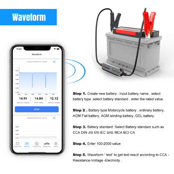 2024 Νεότερη βελτιωμένη έκδοση KONNWEI BK100 Bluetooth 5.0 Δοκιμαστής μπαταρίας αυτοκινήτου μοτοσικλέτας 6V 12V Battery Analyzer 100 έως 2000 CCA