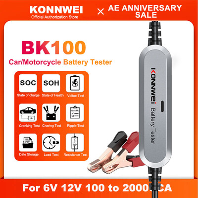 2024. aasta uusim täiustatud versioon KONNWEI BK100 Bluetooth 5.0 auto mootorratta aku tester 6 V 12 V aku analüsaator 100 kuni 2000 CCA