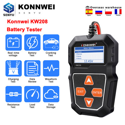 KONNWEI KW208 12V automobilio akumuliatoriaus testeris nuo 100 iki 2000CCA alkūninio įkrovimo tikrinimo grandinės akumuliatoriaus analizatorius 12 voltų akumuliatoriaus įrankiai