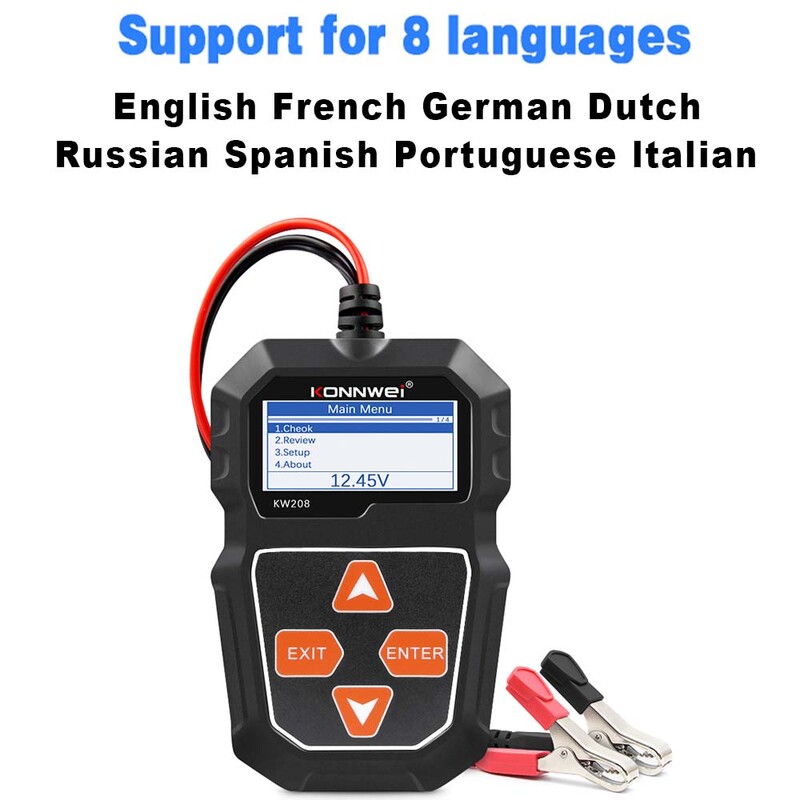 KONNWEI KW208 12V automobilio akumuliatoriaus testeris nuo 100 iki 2000CCA alkūninio įkrovimo tikrinimo grandinės akumuliatoriaus analizatorius 12 voltų akumuliatoriaus įrankiai