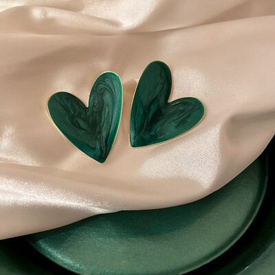 Cercei cu inimă mare, dragoste, pentru femei, fete, minimaliste, alb, verde, model de culoare, graffiti, glazură, cercei, bijuterii estetice
