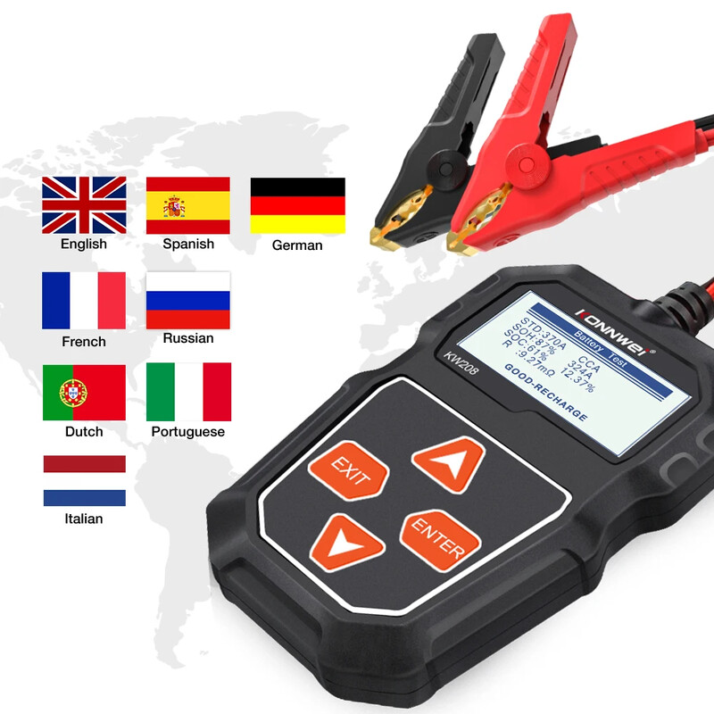 KONNWEI KW208 automobilio akumuliatoriaus testeris 12V nuo 100 iki 2000CCA alkūninio įkrovimo grandinės testeris akumuliatoriaus analizatorius 12 voltų akumuliatoriaus įrankis BM550