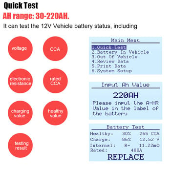 Ancel BA101 Battery Tester 100-2000CCA 220AH Auto Load Battery Analyzer Δοκιμή φόρτισης Δοκιμή φόρτισης Δοκιμή φόρτισης μπαταρίας αυτοκινήτου