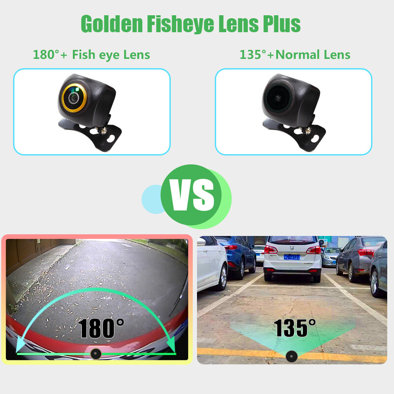 Wondefoo universali AHD 180 laipsnių galinio vaizdo kamera Automobilio atsarginė atbulinė kamera Fish Eyes Naktinio matymo statymo pagalbos kamera