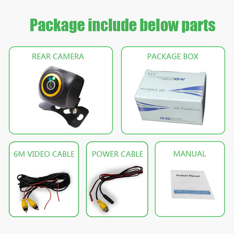 Wondefoo universali AHD 180 laipsnių galinio vaizdo kamera Automobilio atsarginė atbulinė kamera Fish Eyes Naktinio matymo statymo pagalbos kamera