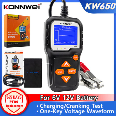 KONNWEI KW650 automobilio akumuliatoriaus testeris 6V 12V automatinis akumuliatoriaus sistemos analizatorius nuo 100 iki 2000 CCA automobilio greito sukimo įkrovimo įrankis