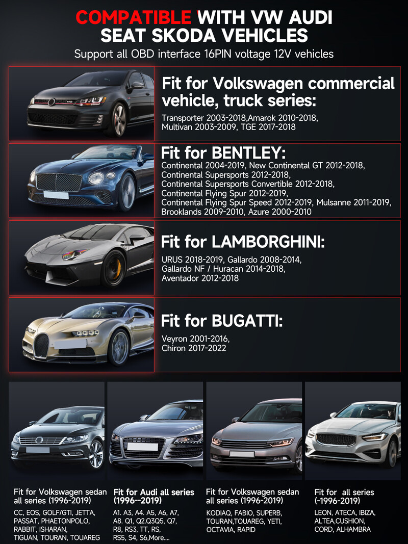 „Ancel VD500 OBD2“ automobilių skaitytuvas, automobilio kodų skaitytuvas, alyvos atstatymas EPB DTC TP ABS SRS visos sistemos diagnostikos įrankis, skirtas VW, skirtas „Audi“