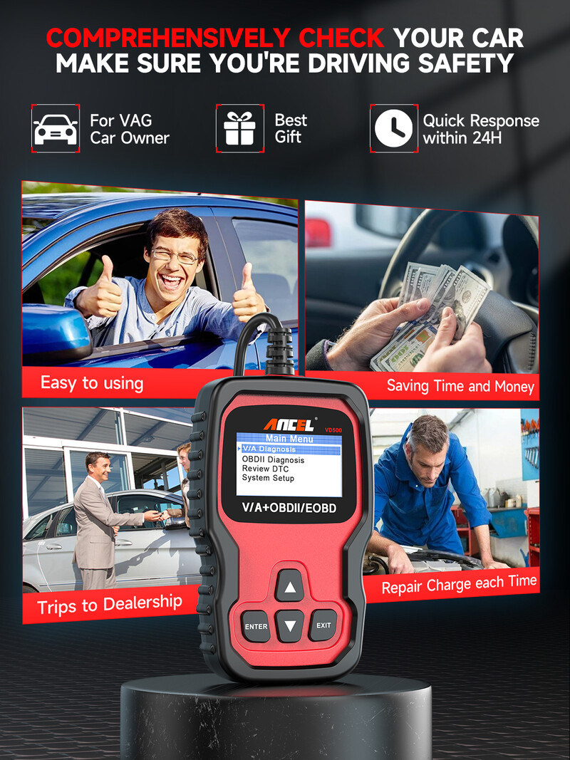 „Ancel VD500 OBD2“ automobilių skaitytuvas, automobilio kodų skaitytuvas, alyvos atstatymas EPB DTC TP ABS SRS visos sistemos diagnostikos įrankis, skirtas VW, skirtas „Audi“