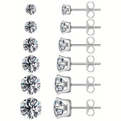 6 poros / rinkinys 3-8 mm nerūdijančio plieno auskarai su putojančiu hipoalerginiu kubiniu cirkoniu vyrams ir moterims