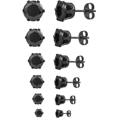 6 poros / rinkinys 3-8 mm nerūdijančio plieno auskarai su putojančiu hipoalerginiu kubiniu cirkoniu vyrams ir moterims