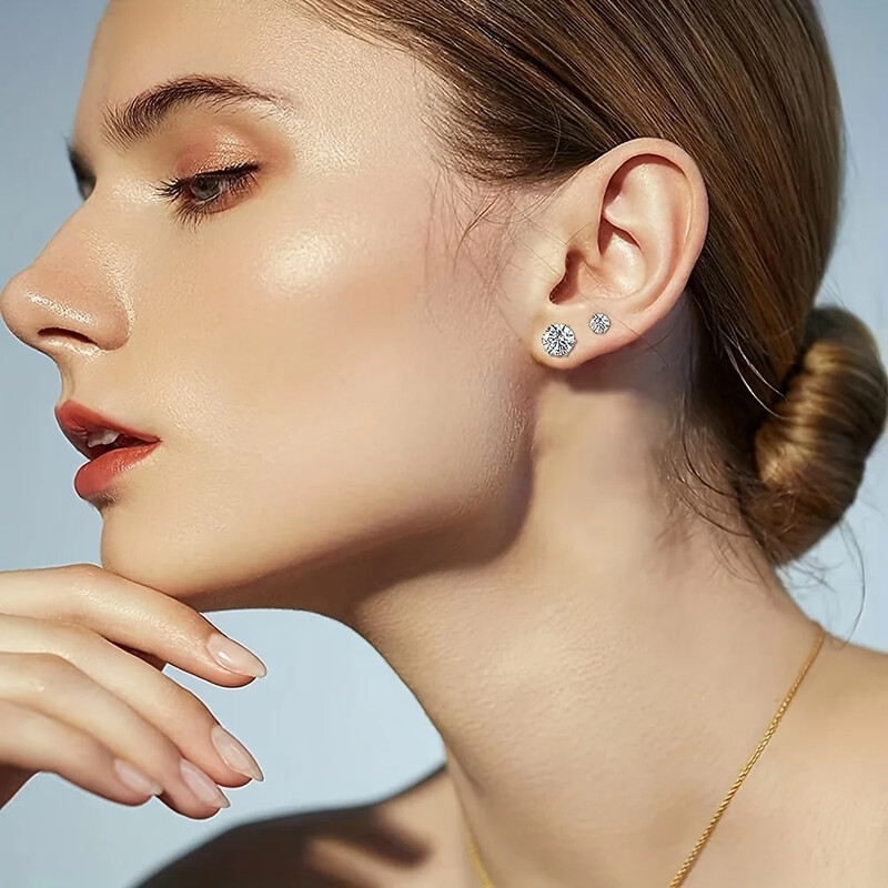 6 poros / rinkinys 3-8 mm nerūdijančio plieno auskarai su putojančiu hipoalerginiu kubiniu cirkoniu vyrams ir moterims