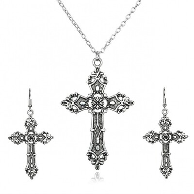 2024 Нови модерни обеци с висулка с кръст за жени Барокова мода Винтидж висяща готическа огърлица Религиозни бижута Подарък