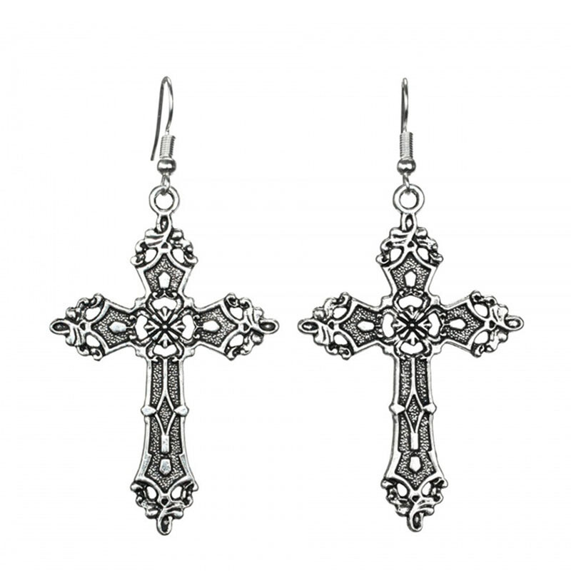 2024 Нови модерни обеци с висулка с кръст за жени Барокова мода Винтидж висяща готическа огърлица Религиозни бижута Подарък