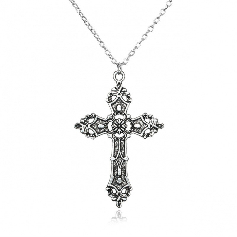 2024 Нови модерни обеци с висулка с кръст за жени Барокова мода Винтидж висяща готическа огърлица Религиозни бижута Подарък