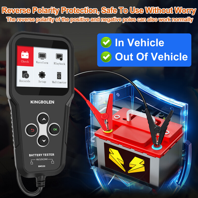 KINGBOLEN BM520 6V 12V 24V tester autobatérií, testovací nástroj na batérie nákladných vozidiel, 12-voltový analyzátor batérií, test štartovania PK KW600