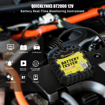 QUICKLYNKS BT2000 Bluetooth 12V Οθόνη μπαταρίας Δοκιμή φόρτισης μπαταρίας αυτοκινήτου Εργαλεία δοκιμής αναλυτή μπαταρίας για Android IOS