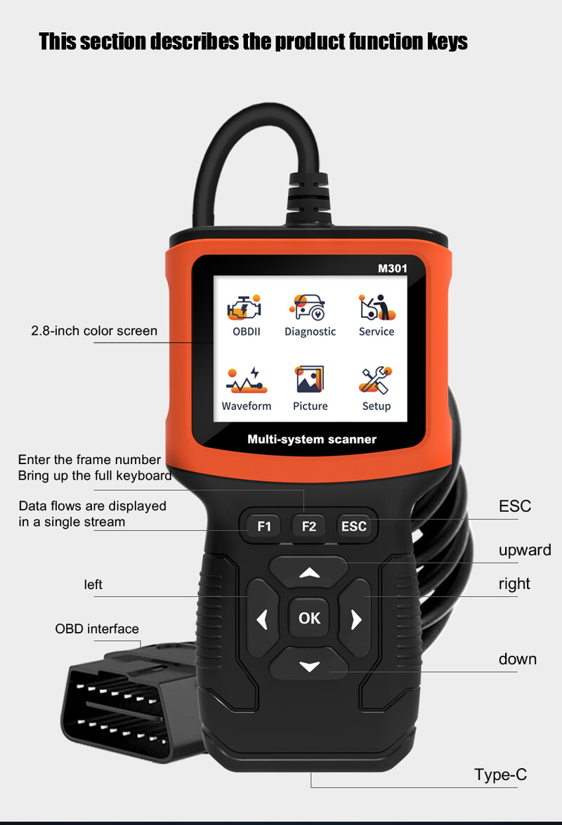 1 PC M301 automobilio gedimų diagnostikos prietaisas variklio testeris OBD 2 aptikimo įrankio kodo skaitymo kortelė ABS oro pagalvė