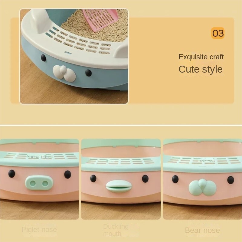 Smėlio dėžės, skirtos kačių kraiko dėžutei, dideliam tualetui, išmanusiam pusiau uždaram, apsaugančiam nuo išorinių purslų, atramų ilgam kačių numetimui