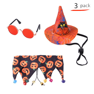 Helovino naminis šuo, kepuraitė, šaliko rinkinys Moliūgų kaukolė Pet Bandanas šunų katė Juokingas šventinis rinkinys naminių gyvūnėlių reikmenys vakarėlio fotografijos reikmenys