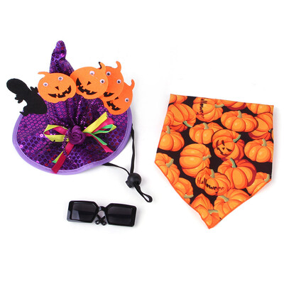 Helovino naminis šuo, kepuraitė, šaliko rinkinys Moliūgų kaukolė Pet Bandanas šunų katė Juokingas šventinis rinkinys naminių gyvūnėlių reikmenys vakarėlio fotografijos reikmenys