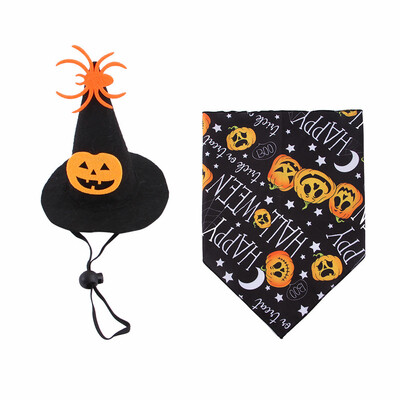 Helovino naminis šuo, kepuraitė, šaliko rinkinys Moliūgų kaukolė Pet Bandanas šunų katė Juokingas šventinis rinkinys naminių gyvūnėlių reikmenys vakarėlio fotografijos reikmenys