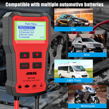 ANCEL BST100 Car Battery Tester 12V 220Ah 2000CCA Multilingual Test Battery Tool for Car Cranking Charging Test PK BM550