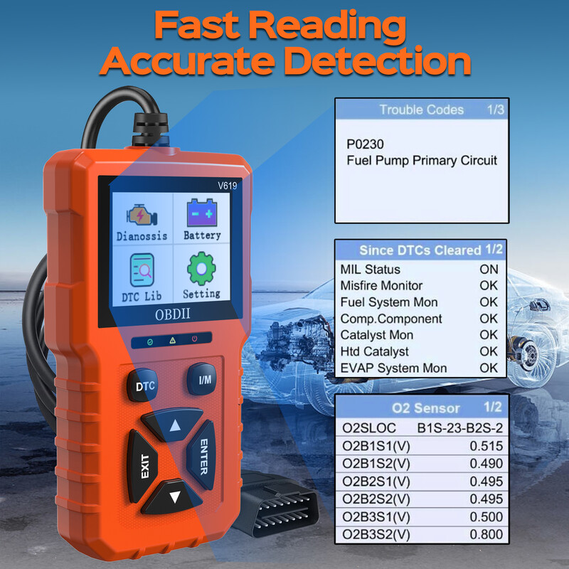OBD2 skaitytuvo diagnostikos įrankis, variklio kodo skaitytuvas su atstatymu, automobilio kodų skaitytuvai ir nuskaitymo įrankiai visoms OBDII / EOBD transporto priemonėms