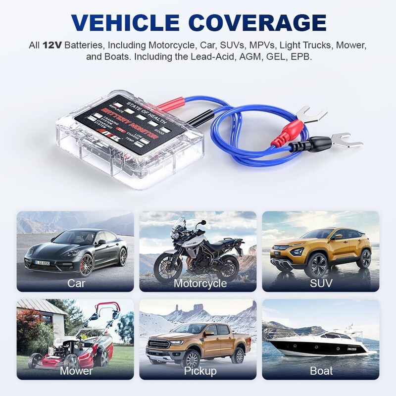 ANCEL BM200 PRO 12V LED automašīnas akumulatora testera monitora augšējais displejs ūdensizturīgs SOH SOC uzlādes akumulatora jaudas analizatora rīki