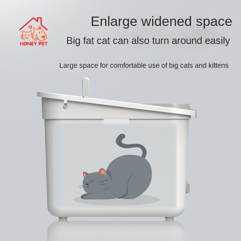 Kaķu pakaišu panna Pilnībā slēgta augšpusē, lielizmēra spainītis kaķu pakaišu kastei, šļakatu necaurlaidīgi kaķu pakaišu piederumi, augšā izvelkama kaķu pakaišu panna