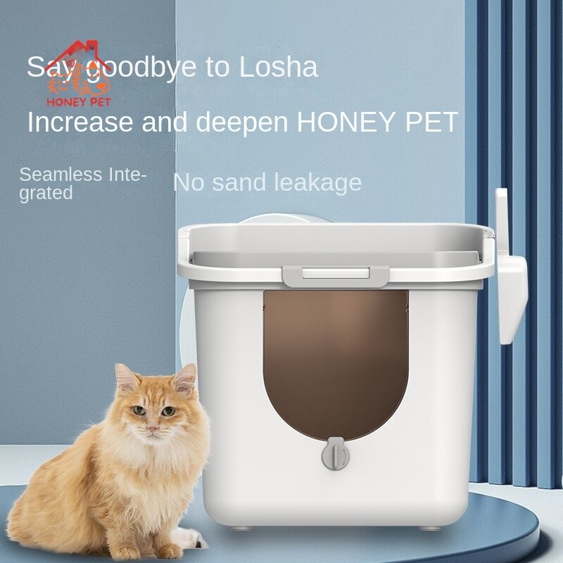 Kaķu pakaišu panna Pilnībā slēgta augšpusē, lielizmēra spainītis kaķu pakaišu kastei, šļakatu necaurlaidīgi kaķu pakaišu piederumi, augšā izvelkama kaķu pakaišu panna