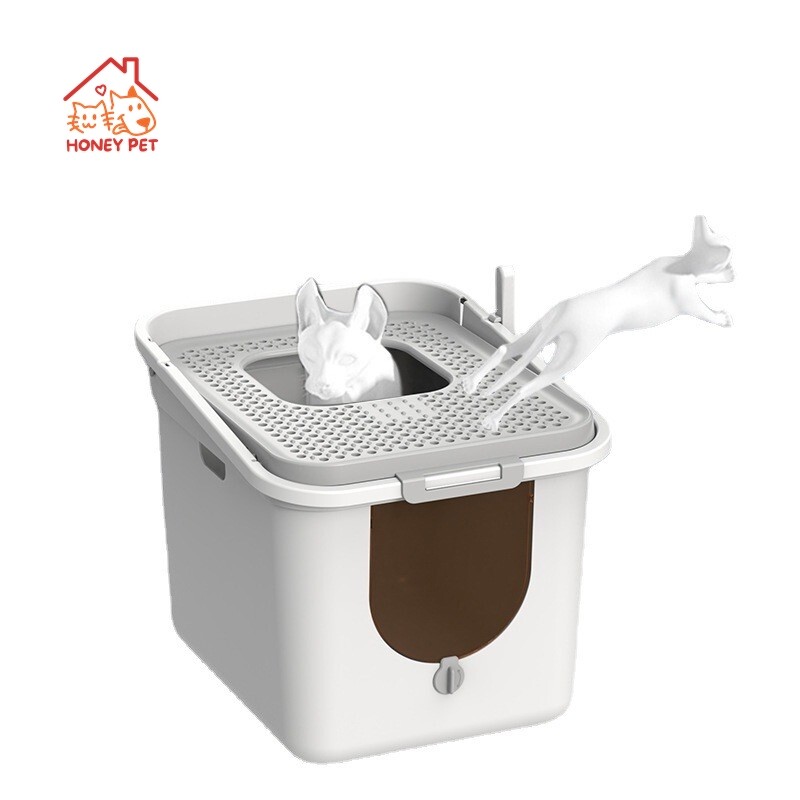 Kaķu pakaišu panna Pilnībā slēgta augšpusē, lielizmēra spainītis kaķu pakaišu kastei, šļakatu necaurlaidīgi kaķu pakaišu piederumi, augšā izvelkama kaķu pakaišu panna