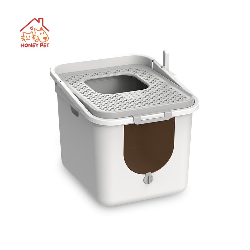 Kaķu pakaišu panna Pilnībā slēgta augšpusē, lielizmēra spainītis kaķu pakaišu kastei, šļakatu necaurlaidīgi kaķu pakaišu piederumi, augšā izvelkama kaķu pakaišu panna