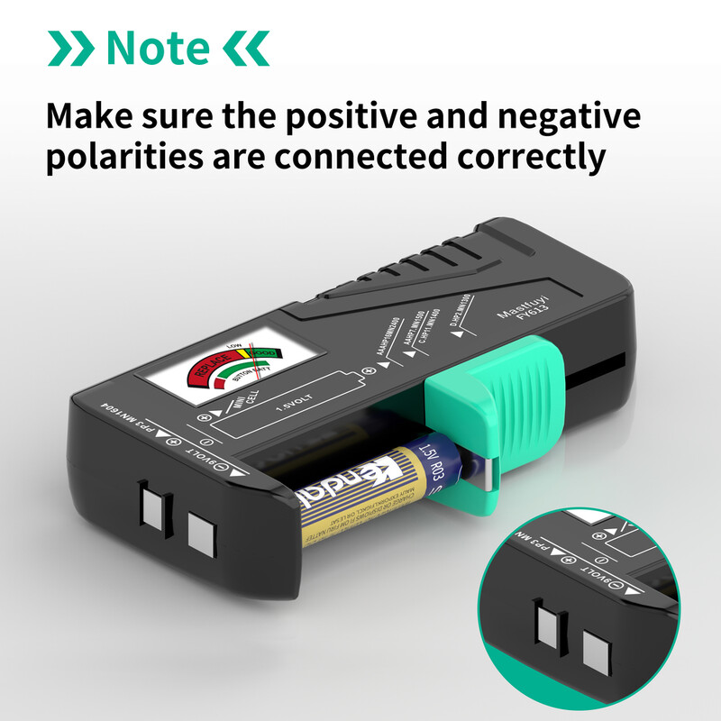 MASTFUYI aku tester 1,5 V 9 V AA AAA nööpelemendiga universaalne majapidamises kasutatava aku kontrolli detektori diagnostikatööriist FY613