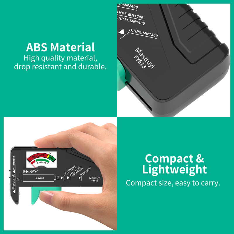 MASTFUYI aku tester 1,5 V 9 V AA AAA nööpelemendiga universaalne majapidamises kasutatava aku kontrolli detektori diagnostikatööriist FY613