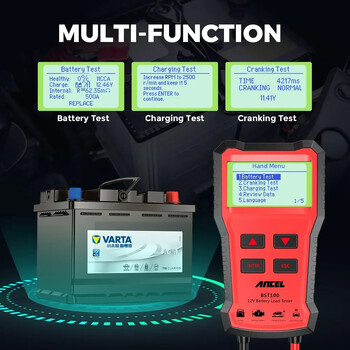 ANCEL BST100 12V анализатор на тестер за батерии с напрежение Цифров 220Ah 2000CCA Проверка на автомобилни акумулатори със задвижване и зареждане на товарна батерия