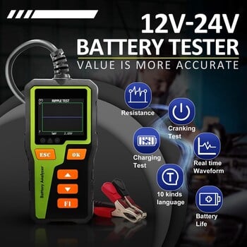 1 τεμάχιο BT-30 Battery Tester Load Tester Ελεγκτής μπαταρίας αυτοκινήτου Μαύρο & πράσινο ABS Ψηφιακός αναλυτής μπαταριών αυτοκινήτου για τις περισσότερες μπαταρίες