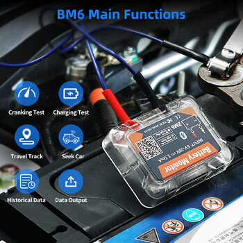 QUICKLYNKS BM6 12V тестер за автомобилна батерия Монитор за Bluetooth батерия Здраве Анализатор на натоварването на батерията за литиеви и оловно-киселинни батерии