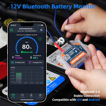 QUICKLYNKS BM6 12V тестер за автомобилна батерия Монитор за Bluetooth батерия Здраве Анализатор на натоварването на батерията за литиеви и оловно-киселинни батерии