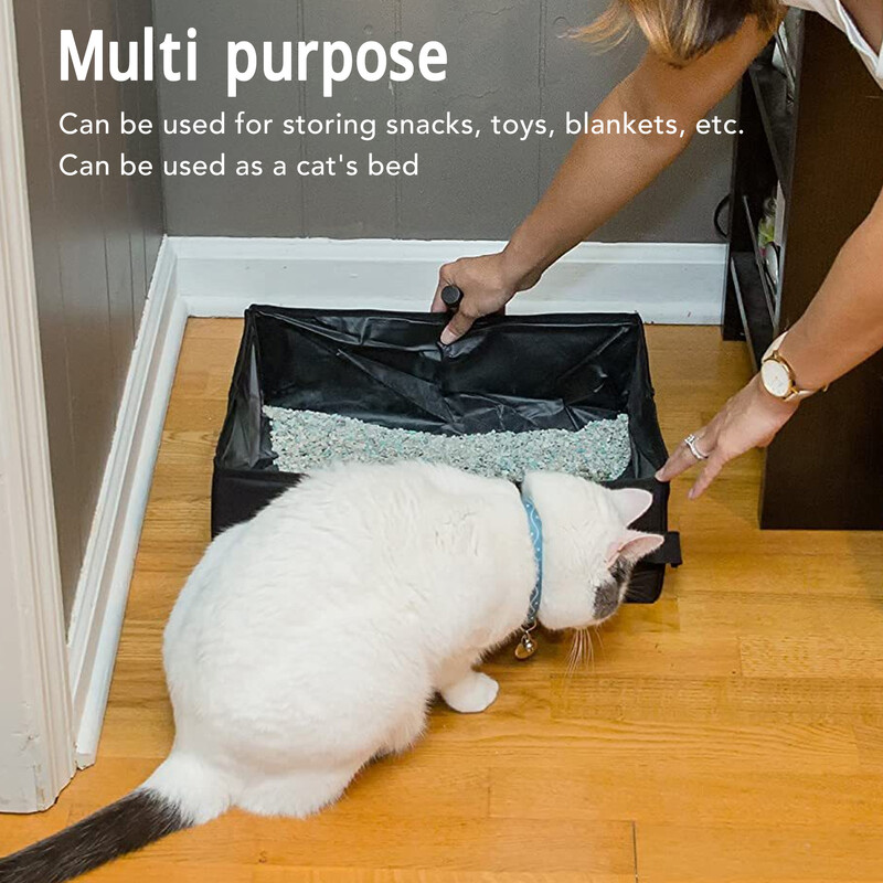 Nešiojama kačių kelioninė kraiko dėžutė su dangteliu, nepralaidi vandeniui sulankstoma kačių kraiko dėžutė su sandariais dvigubais užtrauktukais kačių kraiko dėžute