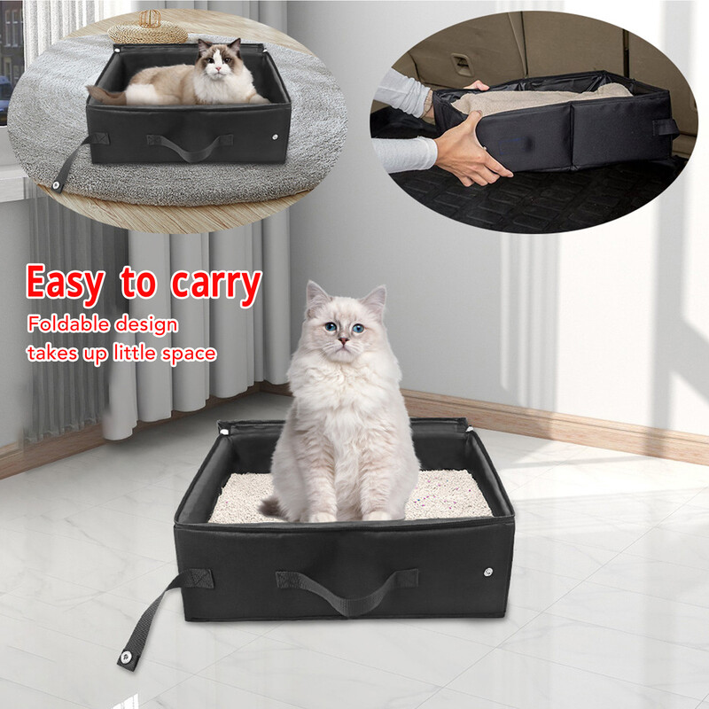 Nešiojama kačių kelioninė kraiko dėžutė su dangteliu, nepralaidi vandeniui sulankstoma kačių kraiko dėžutė su sandariais dvigubais užtrauktukais kačių kraiko dėžute