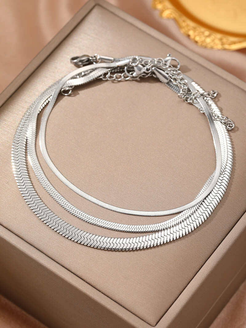 Nerūdijančio plieno kulkšnis 3 dalių minimalistinio plokščio gyvatės grandinės dizaino Sense ankletas moterims papuošalai paplūdimio vakarėliui, nauji gatvės drabužiai