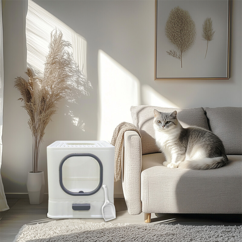 „BingoPaw“ kačių kraiko dėklo dėžutė: sulankstomas viršutinis itin didelis kačių tualetas su dangčiu, kačiuko kraiko padėklas, lengvai valomas stalčiaus dizainas
