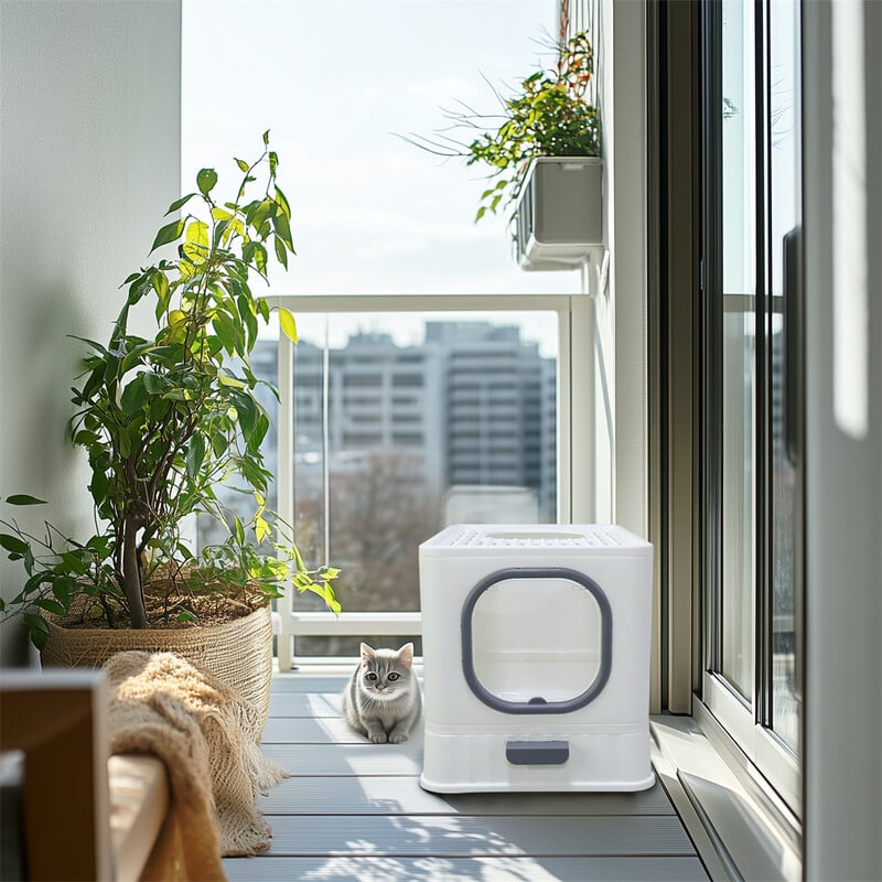 „BingoPaw“ kačių kraiko dėklo dėžutė: sulankstomas viršutinis itin didelis kačių tualetas su dangčiu, kačiuko kraiko padėklas, lengvai valomas stalčiaus dizainas