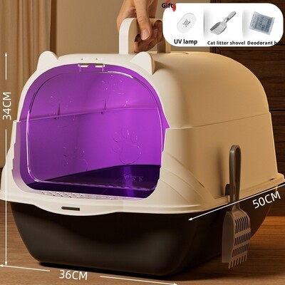 Kaķu pakaišu kaste Dezodorants Pilnībā slēgta liela izmēra kaķu tualete Īpaši liels, šļakatām necaurlaidīgs dezodorants, pārnēsājama kaķu smilšu kaste
