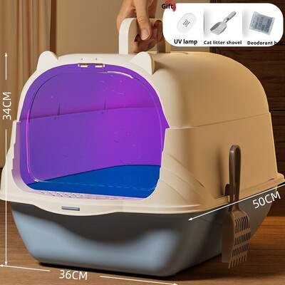 Kaķu pakaišu kaste Dezodorants Pilnībā slēgta liela izmēra kaķu tualete Īpaši liels, šļakatām necaurlaidīgs dezodorants, pārnēsājama kaķu smilšu kaste