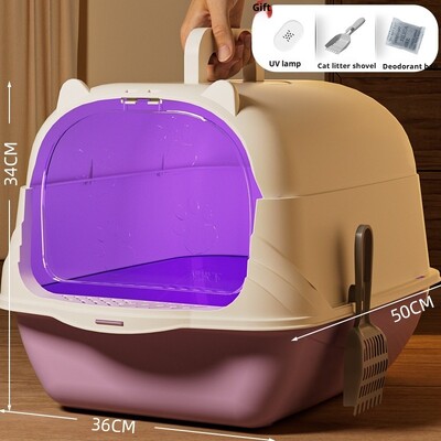 Kaķu pakaišu kaste Dezodorants Pilnībā slēgta liela izmēra kaķu tualete Īpaši liels, šļakatām necaurlaidīgs dezodorants, pārnēsājama kaķu smilšu kaste