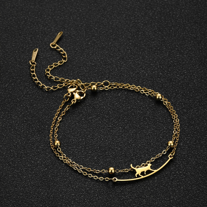 Kkjoy jauns vienkāršs nerūsējošā tērauda zelta krāsas kaķa pēdu ķēde dzīvnieku kuloni Čūsku ķēde potītes rotaslietas aksesuāri dzimšanas dienas dāvana