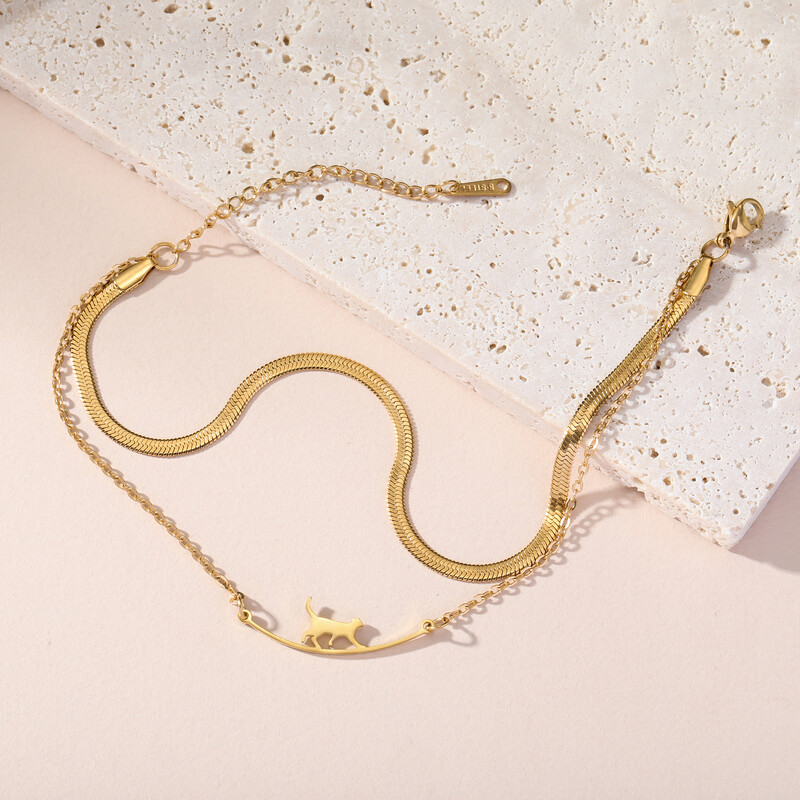 Kkjoy jauns vienkāršs nerūsējošā tērauda zelta krāsas kaķa pēdu ķēde dzīvnieku kuloni Čūsku ķēde potītes rotaslietas aksesuāri dzimšanas dienas dāvana